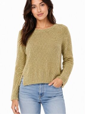 NO BOUNDARIES Gold Metallic Fuzzy Eyelash Crewneck Sweater S NWOT